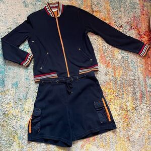 Navy nautical Jacket Shorts Set with Striped Accents M 100% cotton prep coastal